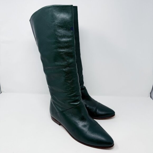 Vintage Dark Green Leather Flat Boots Women's Size 9-10 Pull On Made in Uruguay - Picture 10 of 10
